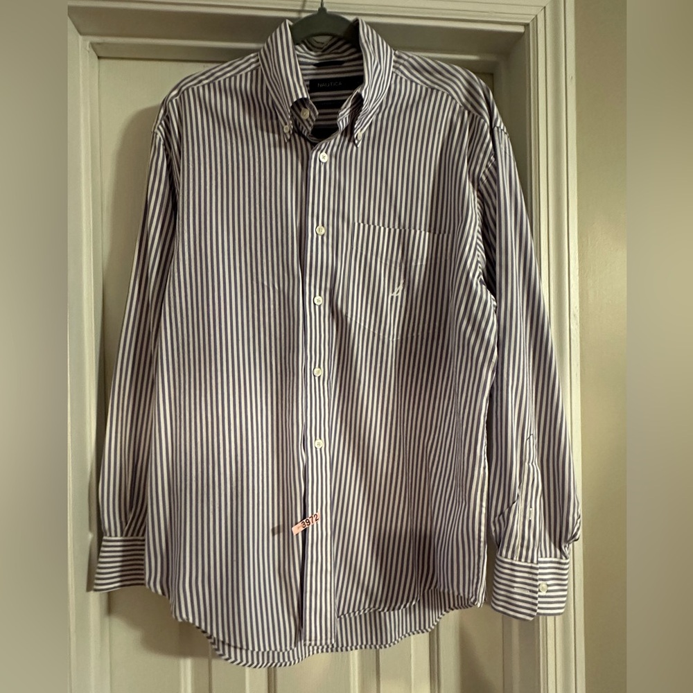 NAUTICA - MERCERIZED COTTON CLASSIC BUTTON DOWN Long Sleeve Men’s M, Striped EUC - Picture 3 of 10